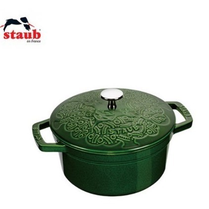 ストウブ 限定　完売品　staub　ストウブ×ミナペルホネン　フォレストココット　ラウンド　２０ｃｍ　バジルグリーン