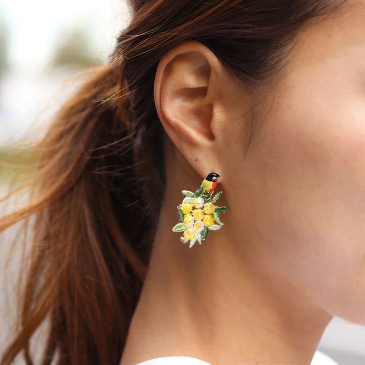 REAL STYLE アシンメトリーバードモチーフピアス　ブラウン_画像5