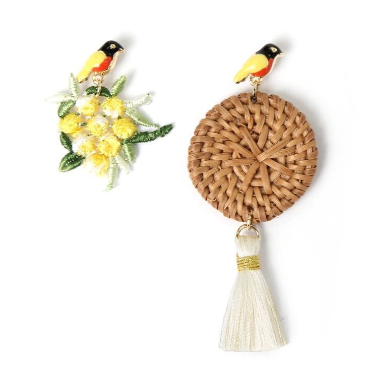 REAL STYLE アシンメトリーバードモチーフピアス　ブラウン_画像2