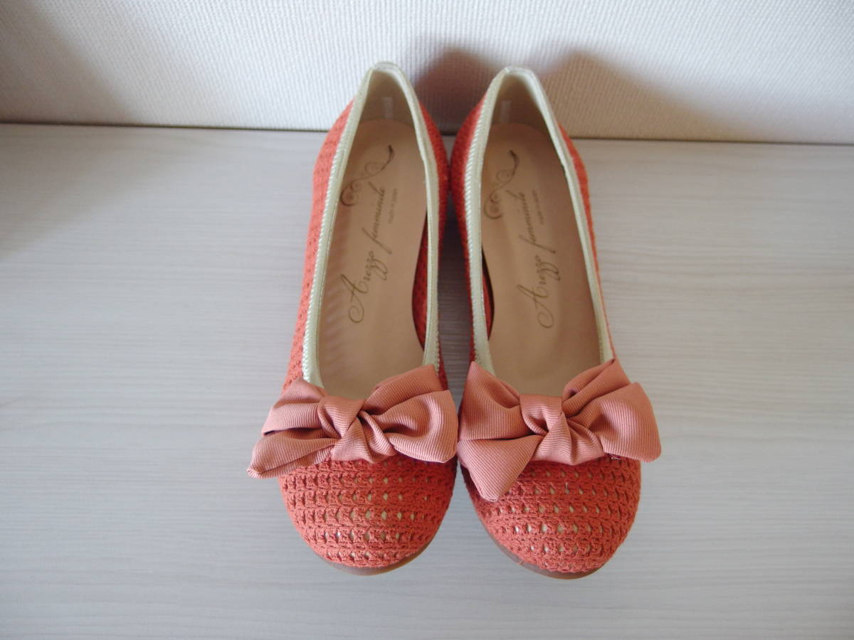 新品】AREZZO リボンバレエシューズ・パンプス 24cm/オレンジ色