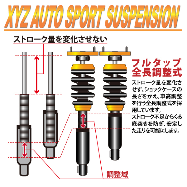 XYZ 車高調 プロナード MCX20 トヨタ TS Type TS-TO12-B フルタップ車高調 全長調整式車高調 減衰力調整付 車高調整キット_画像5