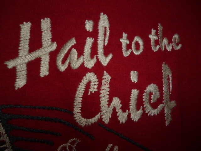 レア東洋INDIAN豪華インディアンヘッドマーク チェーン刺繍ロンＴシャツ長袖Hail to the Chiefバイカー ハーレーtoyo _手の込んだチェーン刺繍!Hail to the Chief