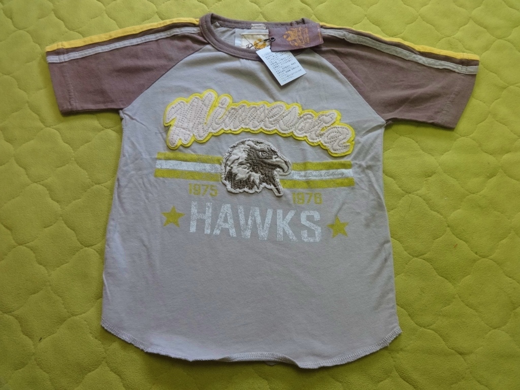 新品 アメカジ Tシャツ KIDS【 １００ cm 】グレーｘブラウン ベースボールHAWKS_画像5
