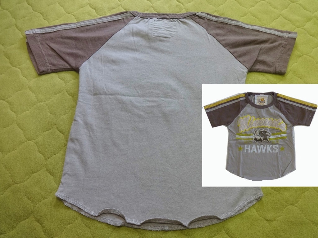 新品 アメカジ Tシャツ KIDS【 １００ cm 】グレーｘブラウン ベースボールHAWKS_画像7
