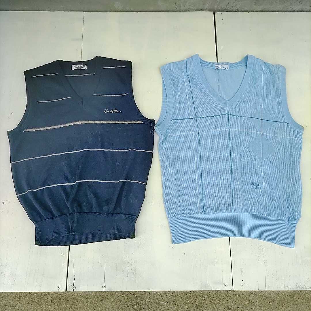 90s~ レナウン製】2着セット アーノルドパーマーarnold palmer ビンテージ ヴィンテージ 古着 Vネック チェック ボーダー ニットベスト M