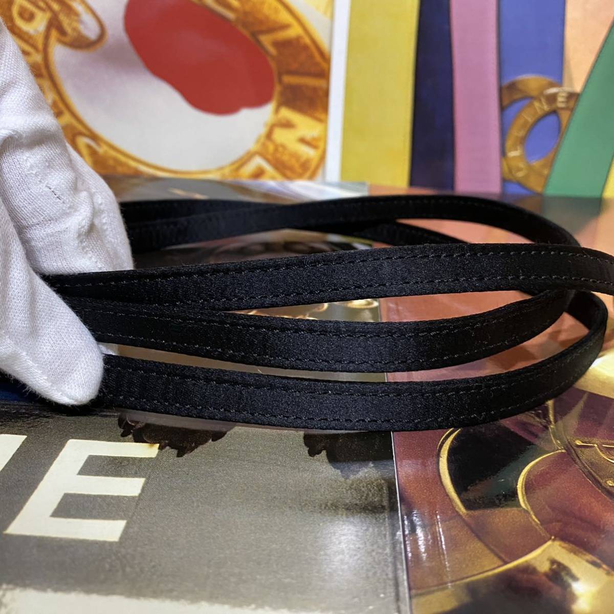 希少 美品 VINTAGE OLD CELINE ダブルサークル金具 ラインストーン付き