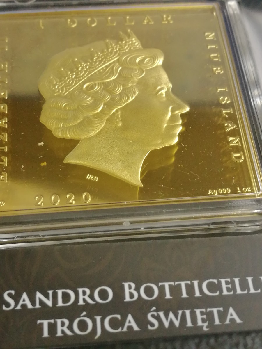 ニウエ 2020年 ボッティチェリが描いたキリスト コンヴェルティーテの祭壇画 1ドルカラー銀貨金メッキ付 プルーフ