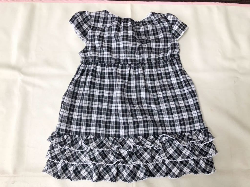 George かわいい キッズ 子供 夏用 フリル ワンピース 120サイズ 黒系 チェック柄 中古 女の子 夏服 ワンピ 送料込み