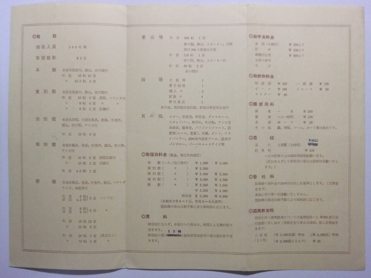 ☆☆A-6718★ 昭和35年 静岡県 湯ヶ島温泉 落合楼 営業の栞 主要列車バス時刻表 ★レトロ印刷物☆☆_画像5