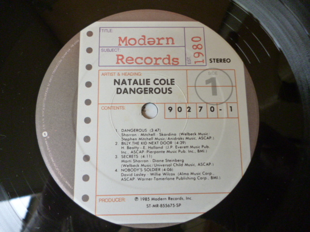 Natalie Cole / Dangerous 名作 SOUL DISCO オリジナルUS盤 LP Billy The Kid Next Door / Secrets / Opposites Attract / The Gift 収録_画像3