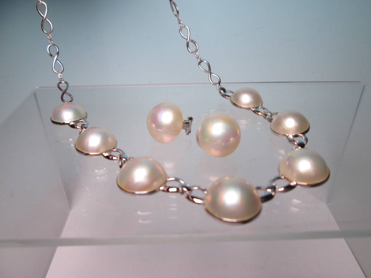 [. month ]K18WGbook@ pearl mabe pearl design necklace & earrings 31,01g also case attaching 