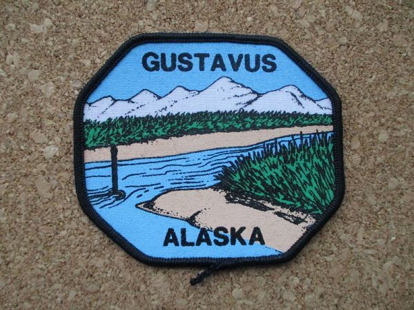 80s ALASKA アラスカ グスタフ氷河GUSTAVUSビンテージ 刺繍 ワッペン/釣りVoyagerキャンプ旅行 観光 土産 USA カスタム_画像1