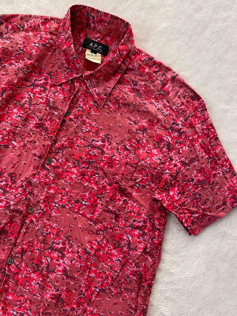 APC size1 フランス製半袖シャツ ピンク レッド 迷彩 ９０年代 ２０００年代 メンズ アーペーセー_画像2