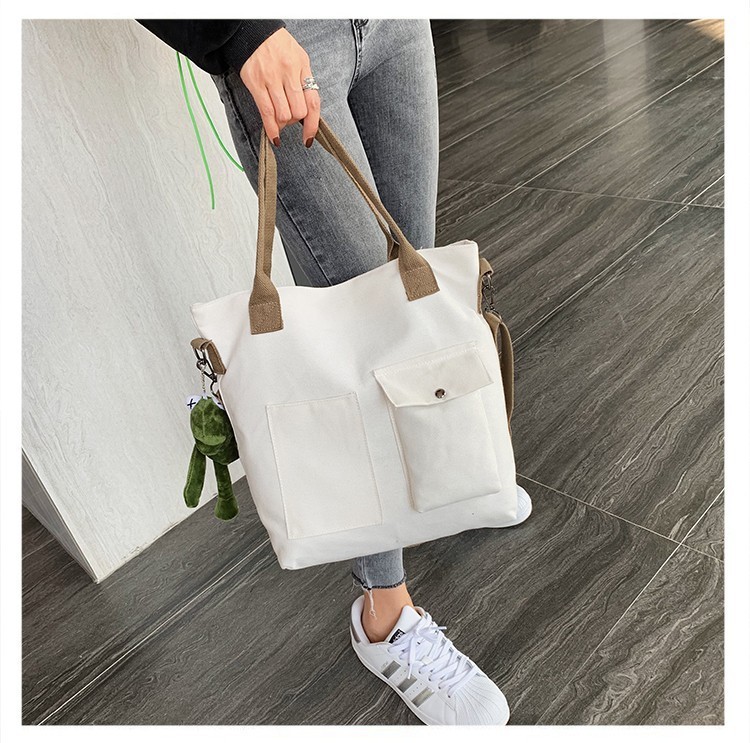 韓国ファッション　キャンバスバッグ　ホワイト　トートバッグ ハンドバッグ