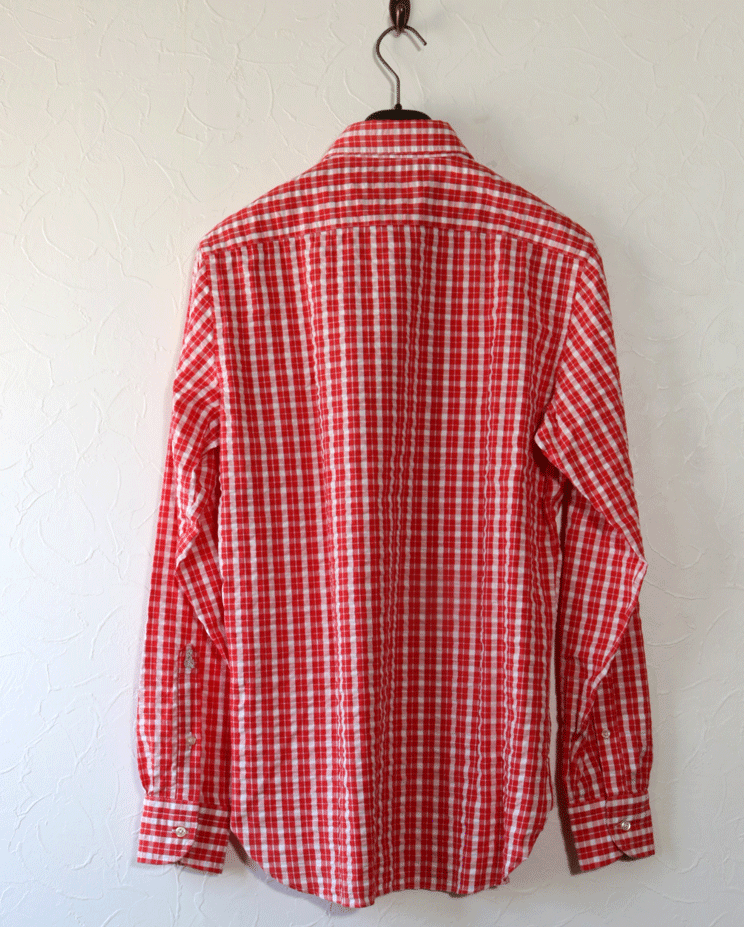 新品★最大値下げ Guy Rover　ギローバー 　シャツ　サッカー素材　レッドｘホワイトギンガムチェック柄　サイズXS