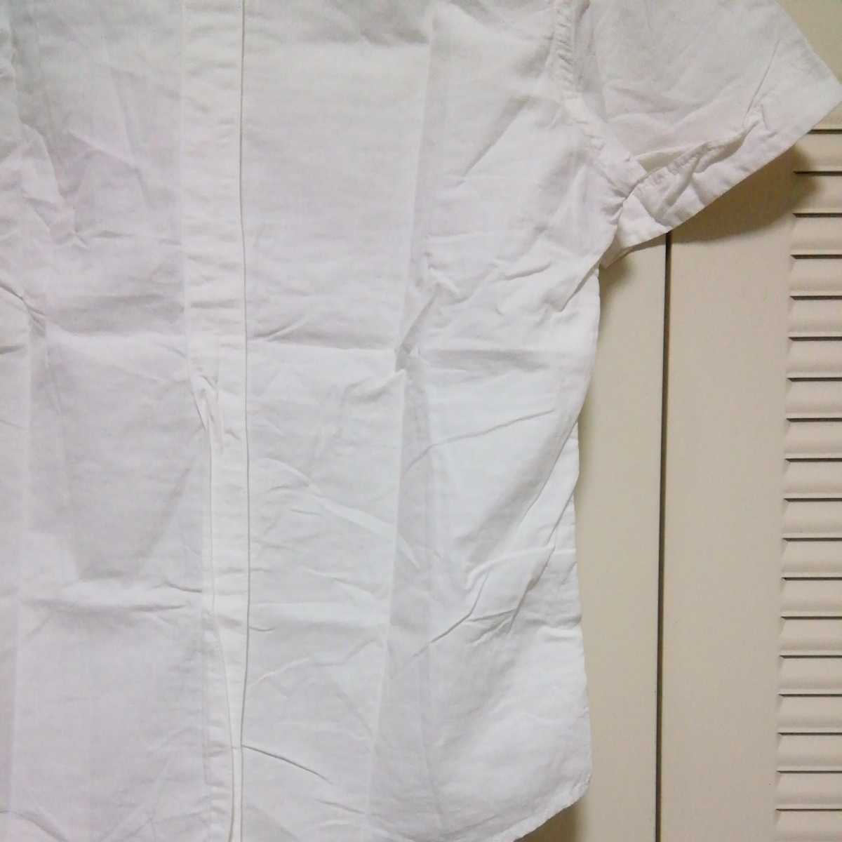 ★【古着】半袖シャツ サイズ46　白、茶　ボーダー柄 シンプルなデザイン(*´▽｀*)_画像7