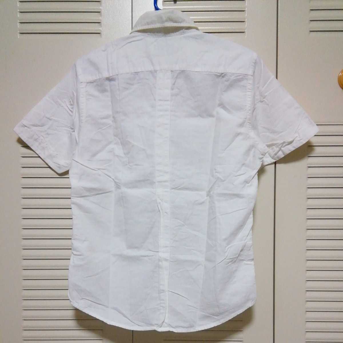 ★【古着】半袖シャツ サイズ46　白、茶　ボーダー柄 シンプルなデザイン(*´▽｀*)_画像5