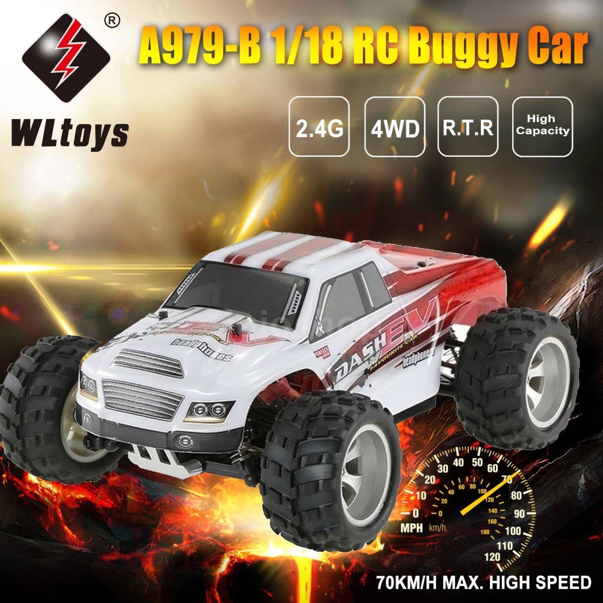 s1697 Wltoys A979B 1/18 70キロ/h高速レーシングカー2.4 2.4ghz 4WD rcドリフト車電動ビッ_画像2