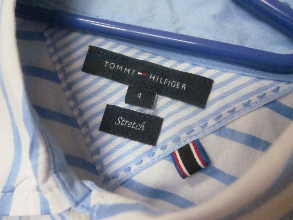 TOMMY HILFIGER ストレッチ　トミーヒルフィガー　長袖シャツ ブラウス レディース4 トリコロゴ刺しゅう ストライプ　白　5114