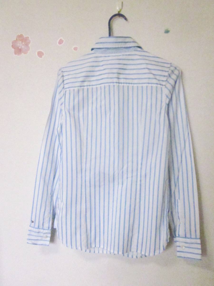 TOMMY HILFIGER stretch Tommy Hilfiger long sleeve shirt blouse lady's 4 S Toriko Logo .... stripe white 5114