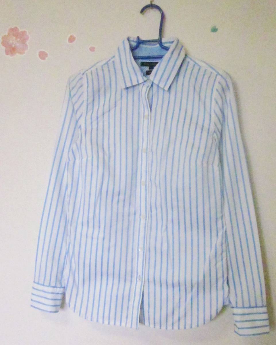 TOMMY HILFIGER stretch Tommy Hilfiger long sleeve shirt blouse lady's 4 S Toriko Logo .... stripe white 5114