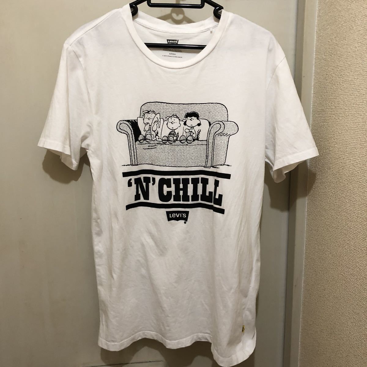 着丈長めSサイズ！リーバイス×PEANUTS 古着半袖Tシャツ 白 毛羽立ち有り