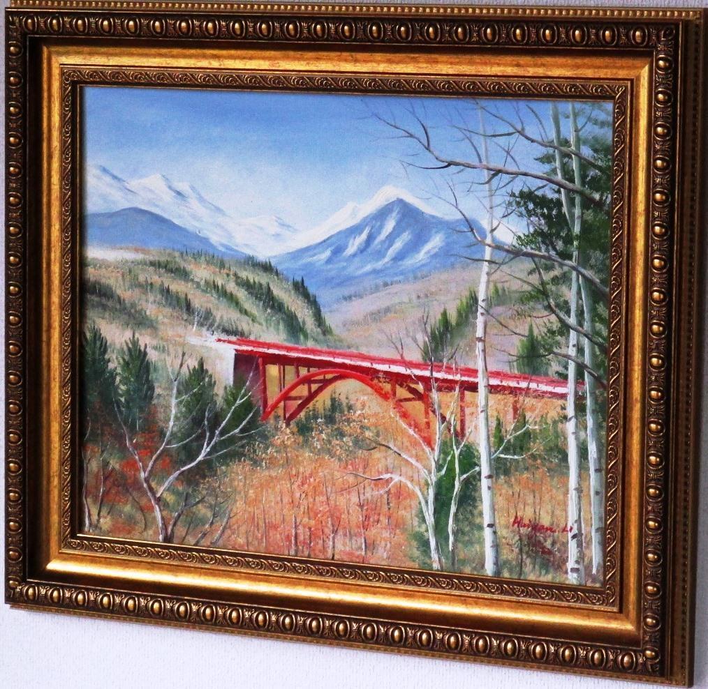八ヶ岳絵画 油絵 風景画 八ヶ岳東沢渓谷赤橋からの八ヶ岳 F6 WG90