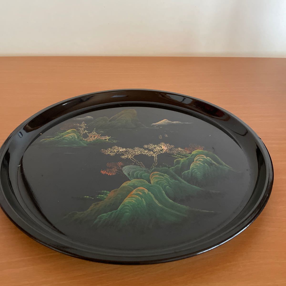 中国　ティーセット　ティーポット 茶器セット　木製　漆器　彩色山水