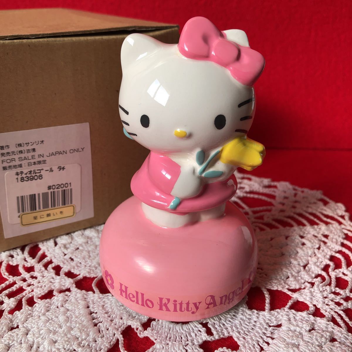  Kitty * Hello Kitty * music box * ceramics made Angel Kitty figure *2001 year * star . request .*. virtue * Sanrio * box attaching unused goods 