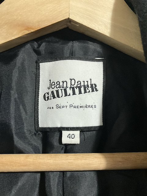 【Jean Paul GAULTIER ジャンポールゴルチェ】マチ針刺繍 ウール チェスターコート テーラード レディース size40/ブラック