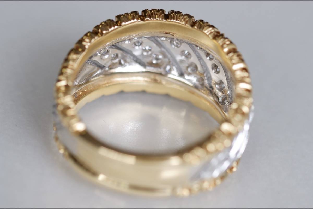 指輪 750 フィレンツェ彫り ダイヤモンド 0.31ct リング 13号 K18 WG YG イタリアンジュエリー イタリア製