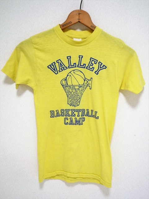 80’ｓ ビンテージ BASKETBALL CAMP バスケットボール Tシャツ 半袖 Hanes ヘインズ 両面プリント 黄色 コンバース協賛 USA製 S位 古着_画像1