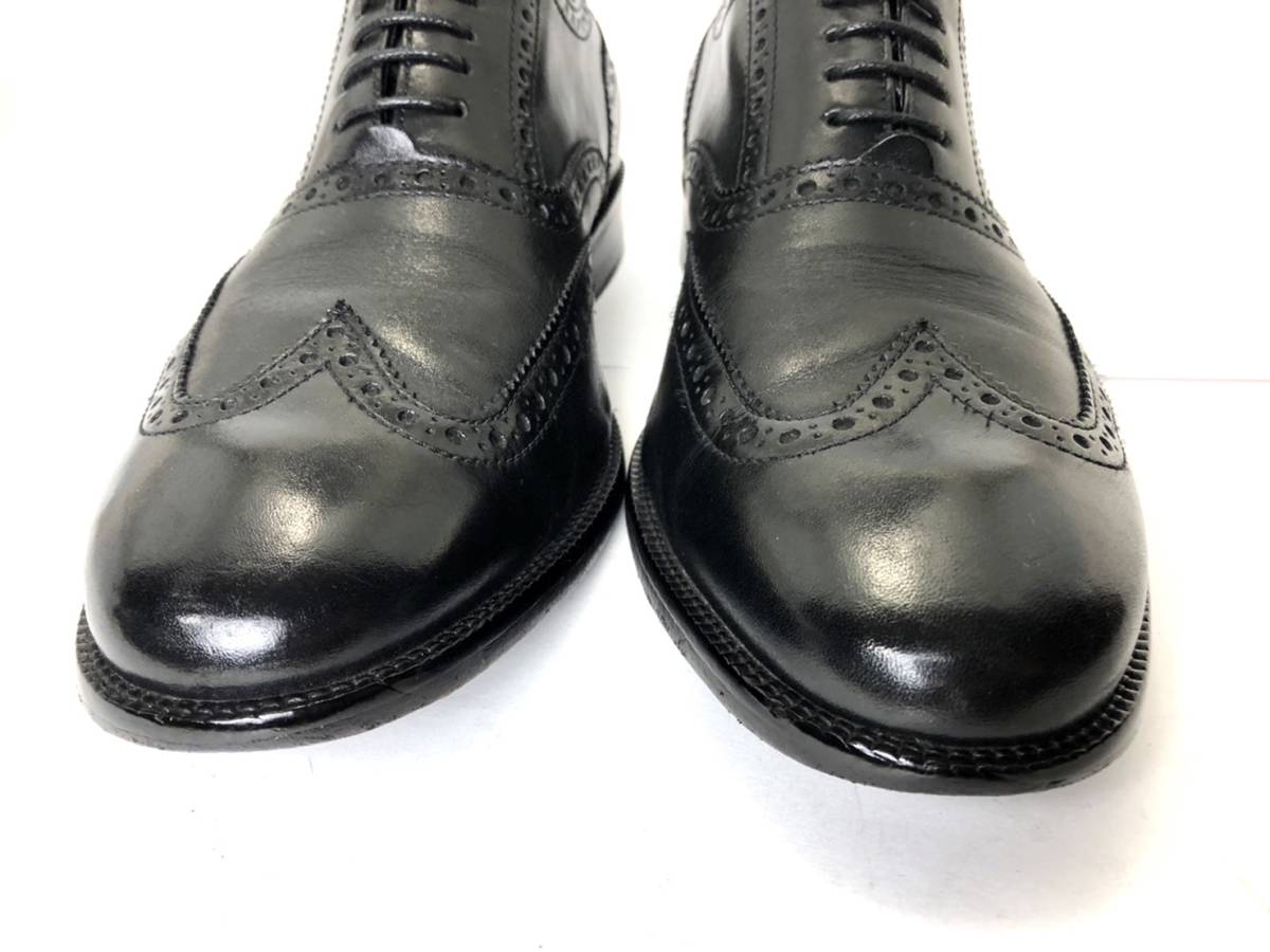 即決 COLE HAAN コールハーン メンズ US7.5W 25cm程度 本革 レザー ウイングチップ 黒 カジュアル ドレス ビジネス シューズ 革靴 中古