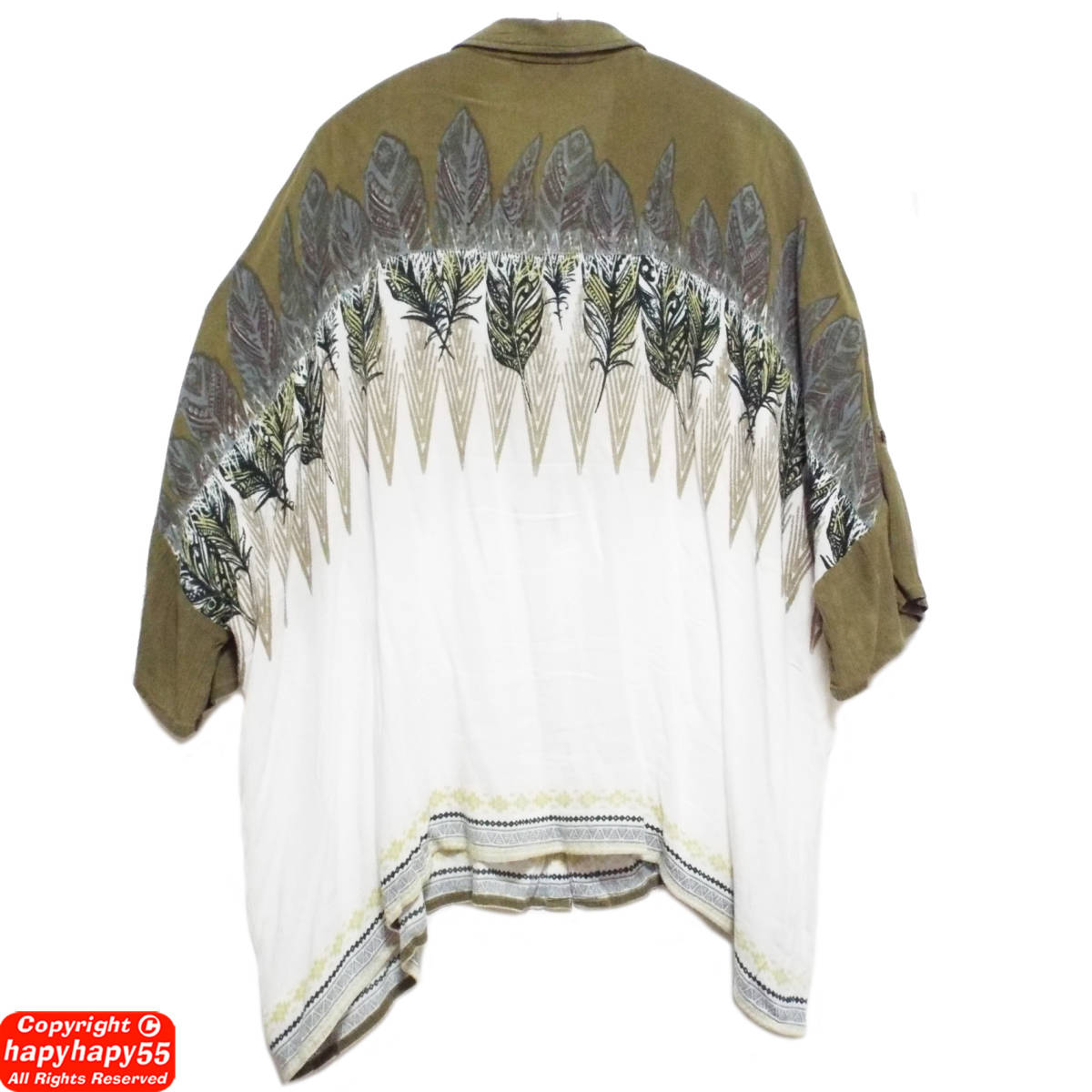 # tea i is ne feather print big Silhouette shirt * oversize ethnic folklore style Titicaca TITICACA Asian 