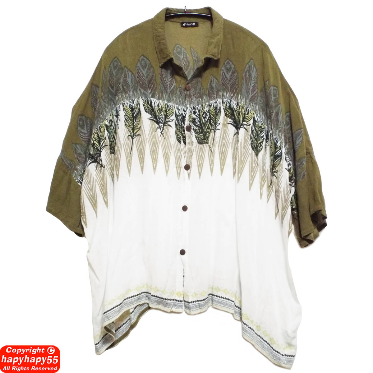 # tea i is ne feather print big Silhouette shirt * oversize ethnic folklore style Titicaca TITICACA Asian 