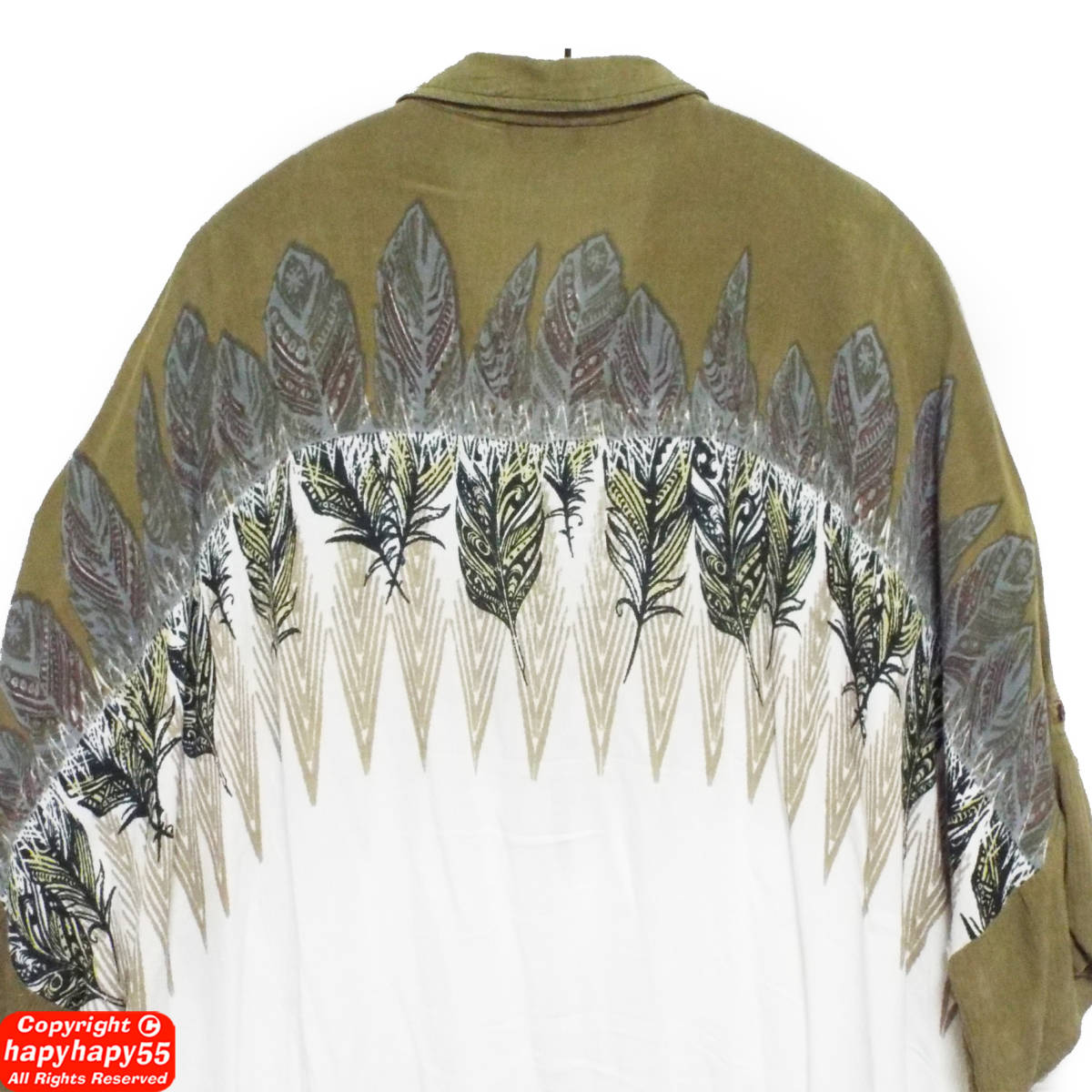 # tea i is ne feather print big Silhouette shirt * oversize ethnic folklore style Titicaca TITICACA Asian 