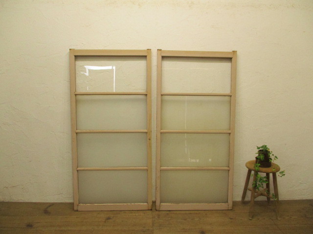 taA474*(1)[H138cm×W67,5cm]×2 sheets * pretty paint. retro old tree frame glass door * fittings sliding door old Japanese-style house block shop K under 