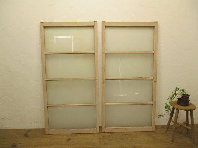 taA484*(1)[H138cm×W67,5cm]×2 sheets * pretty paint. retro old tree frame glass door * fittings sliding door old Japanese-style house block shop Cafe K under 