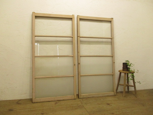 taA467*(4)[H138cm×W67,5cm]×2 sheets * pretty paint. retro old tree frame glass door * sliding door garage reform fittings K under 