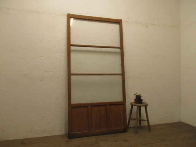 taF154*(1)[H177cm×W88cm]* Vintage * retro old tree frame glass door * fittings sliding door block shop Cafe old Japanese-style house L under 