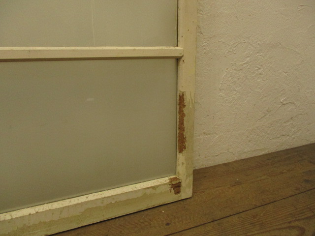 taE004*[H97cm×W87cm]×2 sheets * pretty white paint. old tree frame glass door * fittings sliding door sash old Japanese-style house block shop marks lieL.1