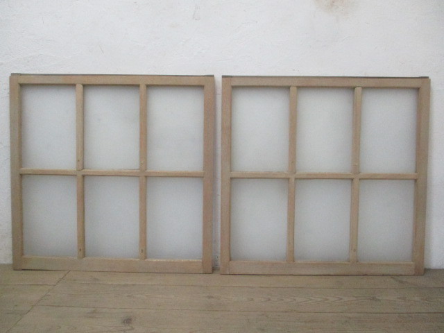 taM925*[H89cm×W91cm]×2 sheets * antique * retro old tree frame glass door * fittings sliding door sash retro K.1