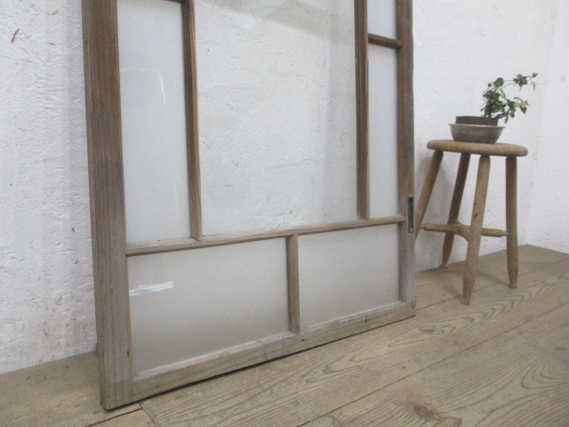 taM024*[H132cm×W75cm]* antique * retro taste ... old wooden glass door * fittings sliding door . pavilion Taisho romance movie photographing K.1