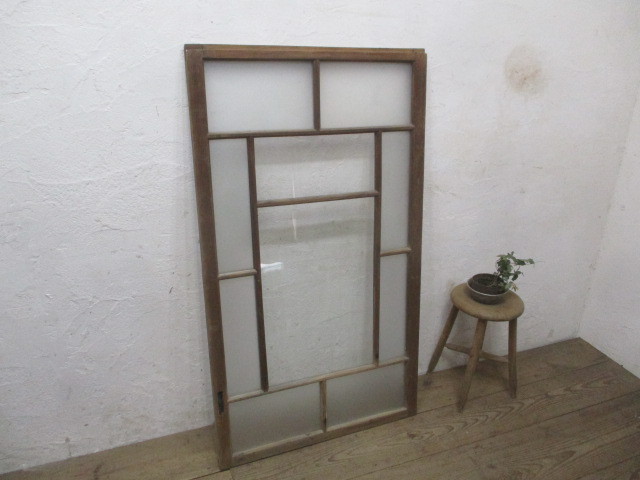 taM024*[H132cm×W75cm]* antique * retro taste ... old wooden glass door * fittings sliding door . pavilion Taisho romance movie photographing K.1