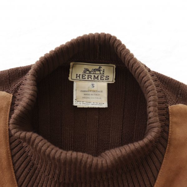 上質 Herms エルメス 山羊革 スエード スウェード×シルクウールニット ドッキングプルオーバー セーター sweater knit Suede leather A101_画像4