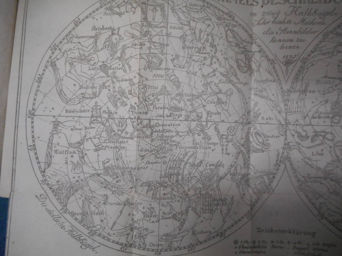 アンティーク、古天文書astronomy星座早見盤、天体観測、1825年『エッケル両半球星図』天体望遠鏡Star map, Planisphere, Celestial atlas_画像5