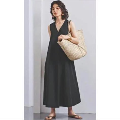UNITED ARROWS ユナイテッドアローズ UWCS Vネック ベルト ロングワンピース 36 マキシワンピ ロングワンピ マキシ丈 Aライン 黒 ブラック