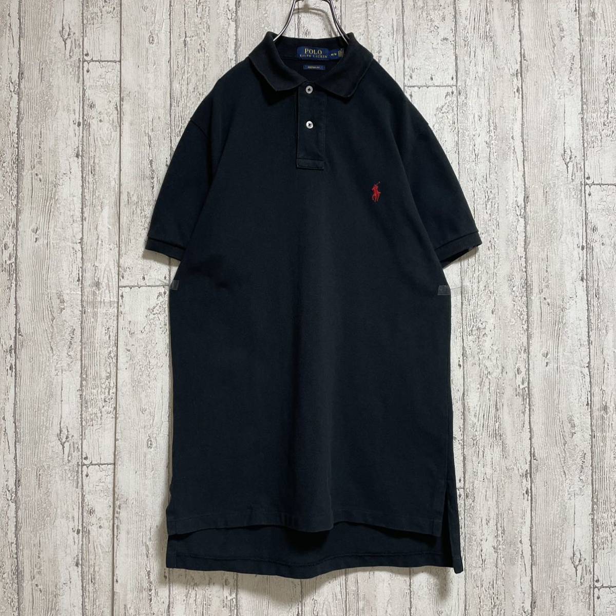 【人気アイテム】ポロラルフローレン POLO RALPH LAUREN 半袖 ポロシャツ Mサイズ ブラック レッドポニー 刺繍ロゴ_画像2