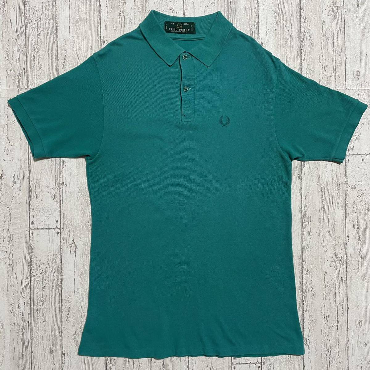 [ трудно найти ] Fred Perry FRED PERRY рубашка-поло с коротким рукавом 40 бирюзовый зеленый 90s вышивка Logo 