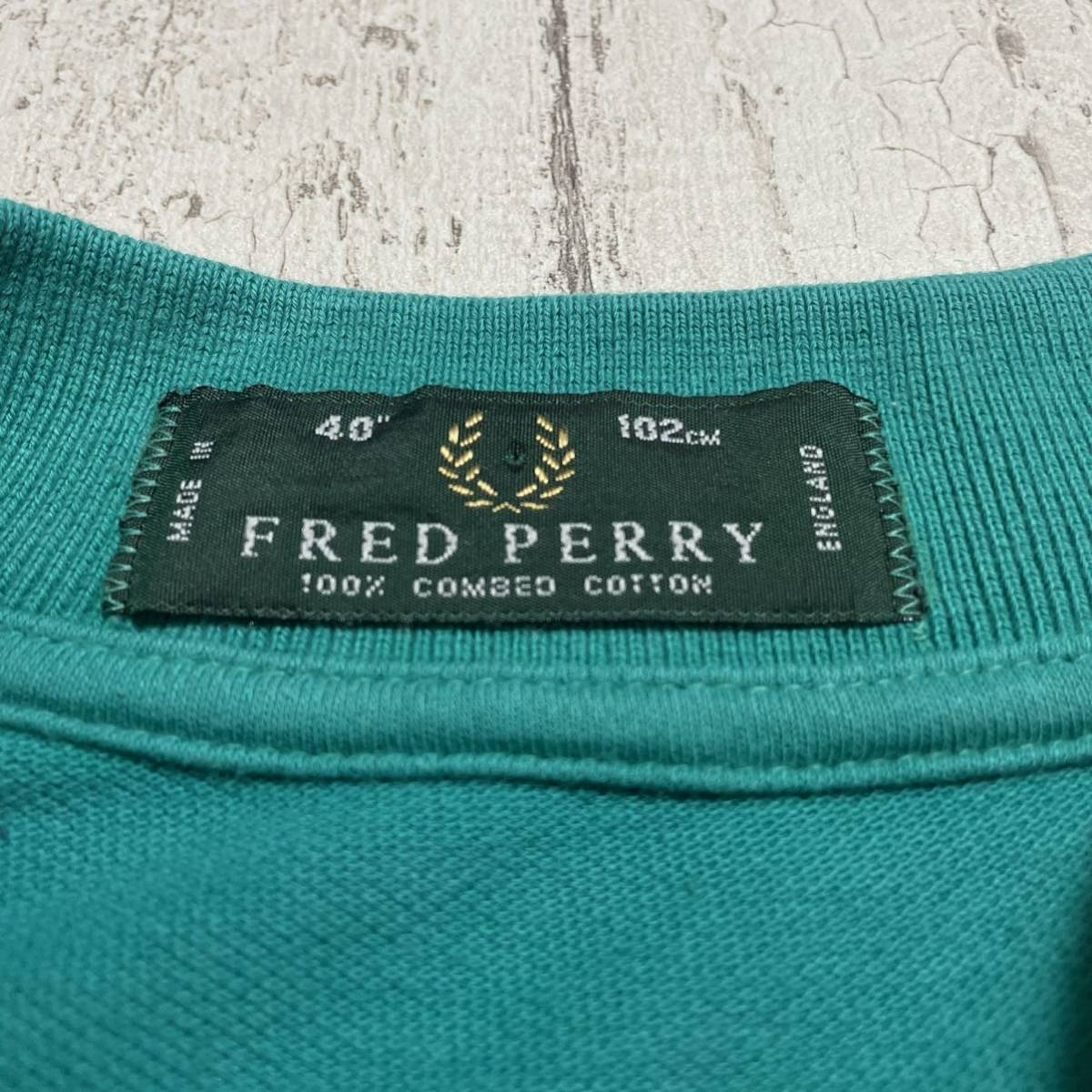 [ трудно найти ] Fred Perry FRED PERRY рубашка-поло с коротким рукавом 40 бирюзовый зеленый 90s вышивка Logo 